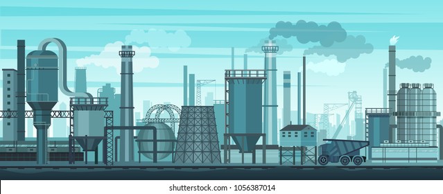 Vector industrial landscape background. Industry, factory and manufacture. Environment pollution problem.