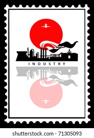 vector industrial landscape on postage stamps