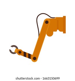 Vector industrial robotic arm for automatic manufacturing. Conveyor factory manipulator hand for machinery assembling. Automation system robot for mechanical operations icon. Isolated illustration