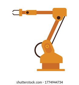 Vector industrial robotic arm for automatic manufacturing. Conveyor factory manipulator hand for machinery assembling. Automation system robot for mechanical operations icon. Isolated illustration