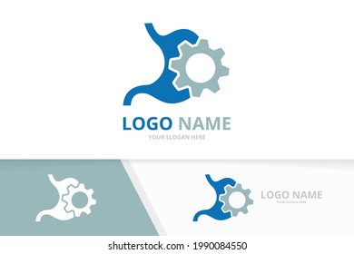 Vector industrial stomach logo combination. Unique gastrointestinal tract and gear logotype design template.