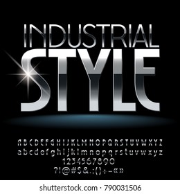 Vektor Industrial Style Silver Set von Alphabet Letters, Numbers und Symbolen