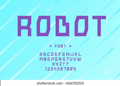 vector industrial technology robot font modern typography for logotype, party poster, t shirt, book, card, banner, printing, animation, decoration, video. Cool alphabet. Game typeface. 10 eps