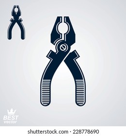 Vector industry black and white pliers, includes additional version. Technical manufacture instrument. Web design realistic element.