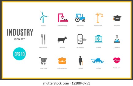 Vector industry infographic template. Color icon set design for your illustration or firm presentation