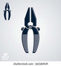 Vector industry monochrome simple pliers, includes additional version. True technical manufacture instrument. Engineering web design element.