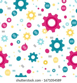 Vector industry seamless pattern Illustration with gear, cog wheel. Mechanical background. Teamwork, communication concept. Engineering development. Design wrapping, fabric, print