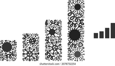 Vector infection bar chart icon mosaic of contagious cells. Bar chart mosaic is done of infection items, parasites, microbes, spores, contagious agents, and based on bar chart icon.