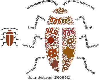 Vector infection cockroach icon collage of pandemic items. Cockroach mosaic is constructed from infection items, parasites, microbes, spores, contagious agents, and based on cockroach icon.