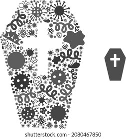 Vector infection coffin icon collage of contagious microbes. Coffin mosaic is designed with virus items, parasites, microbes, spores, contagious agents, and based on coffin icon.