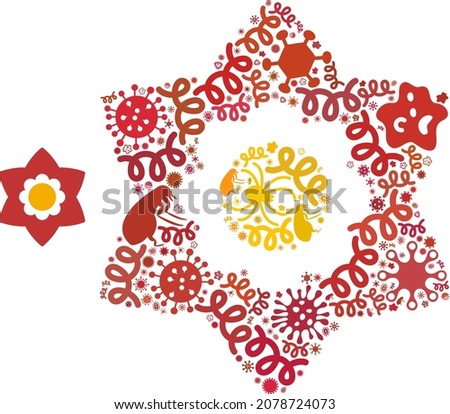 Vector infection flower icon mosaic of contagious cells. Flower mosaic is made with infection items, parasites, microbes, spores, contagious agents, and based on flower icon.