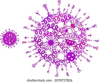 Vector infection herpes virus icon collage of pandemic items. Herpes virus collage is constructed of infection items, parasites, microbes, spores, contagious agents, and based on herpes virus icon.