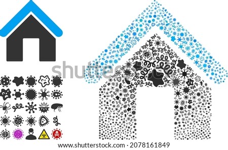 Vector infection home icon mosaic of contagious cells. Home mosaic is designed of virus items, parasites, microbes, spores, contagious agents, and based on home icon.