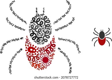 Vector infection mite tick icon mosaic of contagious cells. Mite tick mosaic is formed of infection items, parasites, microbes, spores, contagious agents, and based on mite tick icon.