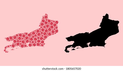 Vector infection mosaic and solid map of Rio de Janeiro State. Map of Rio de Janeiro State vector mosaic for doctor campaigns and doctrines.