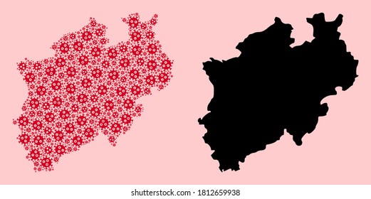 Vector infection mosaic and solid map of North Rhine-Westphalia State. Map of North Rhine-Westphalia State vector mosaic for clinic campaigns and agitation.