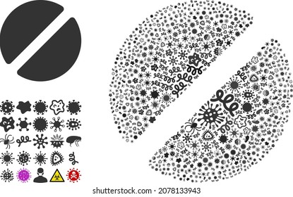 Vector infection pharmacy tablet icon mosaic of pandemic microbes. Pharmacy tablet mosaic is created with infection items, parasites, microbes, spores, contagious agents,