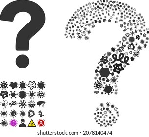 Vector infection question icon collage of pandemic items. Question collage is created of infection items, parasites, microbes, spores, contagious agents, and based on question icon.