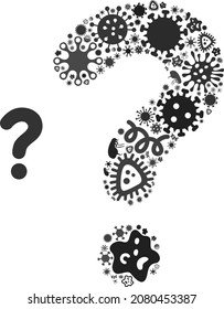 Vector infection question icon collage of contagious microbes. Question collage is created of infection elements, parasites, microbes, spores, contagious agents, and based on question icon.
