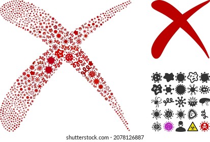 Vector infection reject icon collage of contagious cells. Reject collage is composed with infection items, parasites, microbes, spores, contagious agents, and based on reject icon.