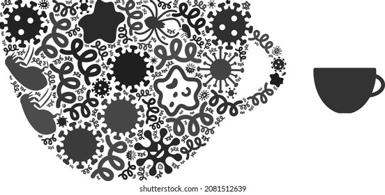 Collage del icono del vaso de té de infección vectorial de microbios contagiosos. El mosaico de la taza de té está diseñado con elementos de infección, parásitos, microbios, esporas, agentes contagiosos, y basado en el icono de la taza de té.
