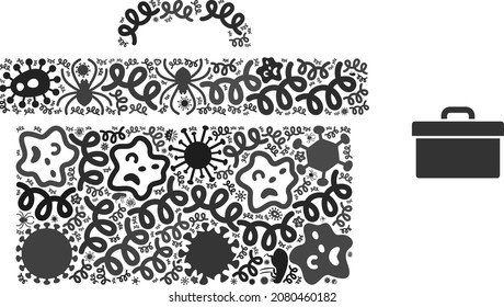 Vector infection toolbox icon collage of contagious microbes. Toolbox collage is composed of infection elements, parasites, microbes, spores, contagious agents, and based on toolbox icon.