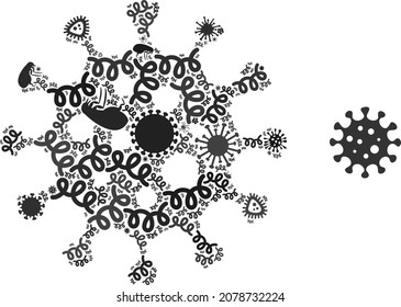 Vector infection virus cell icon mosaic of contagious microbes. Virus cell mosaic is composed with infection elements, parasites, microbes, spores, contagious agents, and based on virus cell icon.