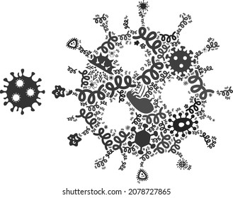 Vector infection virus icon composition of contagious items. Virus collage is composed of infection elements, parasites, microbes, spores, contagious agents, and based on virus icon.