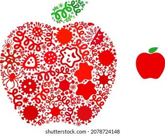 Vector infectious apple icon mosaic of contagious items. Apple mosaic is designed with infectious items, parasites, microbes, spores, contagious agents, and based on apple icon.