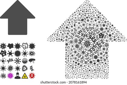 Vector infectious arrow up icon collage of pandemic microbes. Arrow up collage is designed of infectious elements, parasites, microbes, spores, contagious agents, and based on arrow up icon.