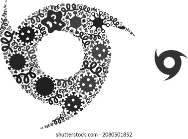 Vector infectious cyclone icon collage of contagious microbes. Cyclone collage is created from infectious items, parasites, microbes, spores, contagious agents, and based on cyclone icon.