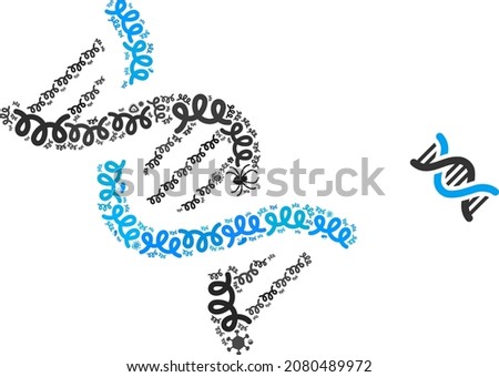 Vector infectious DNA spiral icon collage of pandemic microbes. DNA spiral collage is shaped with infectious elements, parasites, microbes, spores, contagious agents, and based on DNA spiral icon.