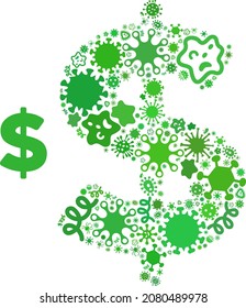 Vector infectious dollar icon mosaic of contagious items. Dollar mosaic is organized of infection items, parasites, microbes, spores, contagious agents, and based on dollar icon.