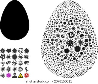 Vector infectious egg icon collage of pandemic microbes. Egg collage is designed with infection items, parasites, microbes, spores, contagious agents, and based on egg icon.