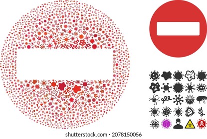 Vector infectious forbidden access icon mosaic of contagious microbes. Forbidden access mosaic is made of virus items, parasites, microbes, spores, contagious agents,
