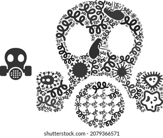 Vektorgrafik-Bildmaske-Symbol-Sammlung ansteckender Gegenstände. Die Gasmasken-Kollektion wird aus infektiösen Gegenständen, Parasiten, Mikroben, Sporen, ansteckenden Agenzien hergestellt und basiert auf dem Symbol der Gasmaske.
