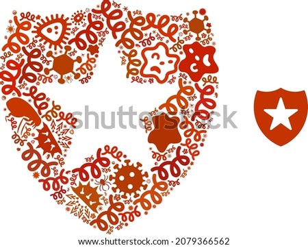 Vector infectious guard icon collage of pandemic microbes. Guard collage is designed with infectious elements, parasites, microbes, spores, contagious agents, and based on guard icon.