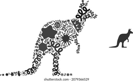 Vector infectious kangaroo icon mosaic of pandemic items. Kangaroo mosaic is designed of infectious elements, parasites, microbes, spores, contagious agents, and based on kangaroo icon.