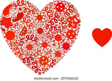 Vector infectious love heart icon composition of contagious cells. Love heart mosaic is designed with infectious elements, parasites, microbes, spores, contagious agents, and based on love heart icon.