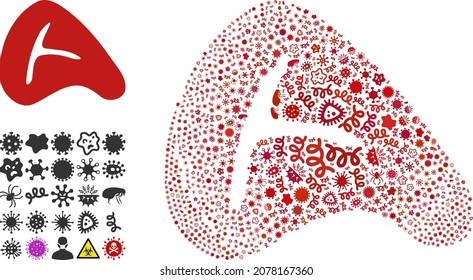 Vector infectious meat steak icon mosaic of pandemic microbes. Meat steak mosaic is formed of virus items, parasites, microbes, spores, contagious agents, and based on meat steak icon.