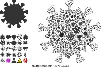 Vector infectious MERS virus icon mosaic of contagious items. MERS virus mosaic is designed with infectious elements, parasites, microbes, spores, contagious agents, and based on MERS virus icon.