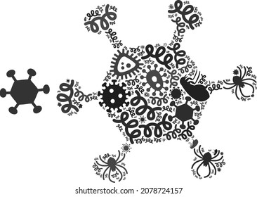 Vektorinfektiöse Parasiten-Mikroben-Symbol-Mosaik ansteckender Mikroben. Das Mosaik der Parasiten-Mikroben besteht aus infektiösen Elementen, Parasiten, Mikroben, Sporen,