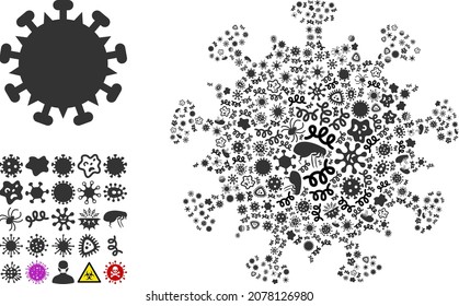 Vector infectious SARS virus icon mosaic of pandemic microbes. SARS virus mosaic is done of infectious elements, parasites, microbes, spores, contagious agents, and based on SARS virus icon.