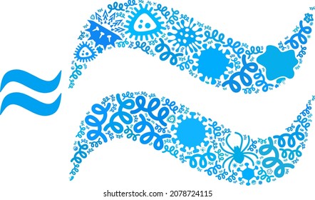 Vector infectious water waves icon mosaic of contagious microbes. Water waves collage is constructed of infection elements, parasites, microbes, spores, contagious agents,