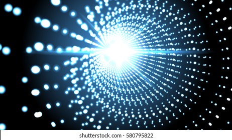 Vector infinite colour round tunnel of shining flares on black background