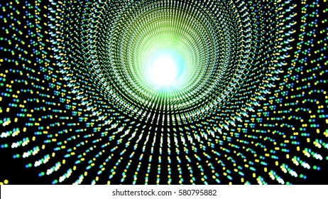 Vector infinite colour round tunnel of shining flares on black background