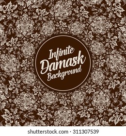 Vector infinite damask background. Classical luxury old fashioned damask ornament, royal victorian texture for wallpapers, textile, wrapping. Exquisite floral baroque template.