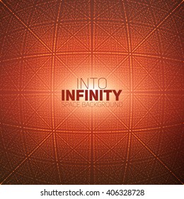 Vector infinite rhombic or square tunnel of shining flares on  background. Glowing points form tunnel sectors. Abstract cyber colorful background for your designs. Elegant geometric wallpaper.