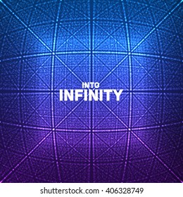 Vector infinite rhombic or square tunnel of shining flares on  background. Glowing points form tunnel sectors. Abstract cyber colorful background for your designs. Elegant geometric wallpaper.