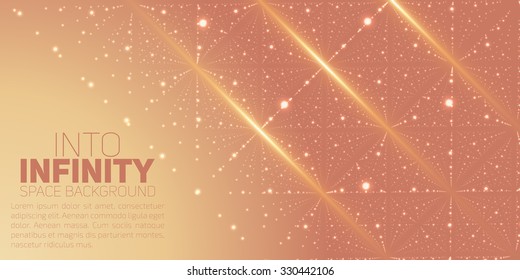 Vector infinite space background. Matrix of glowing stars with illusion of depth and perspective. Abstract futuristic universe on light background with place for text or logo. Nebula lattice.